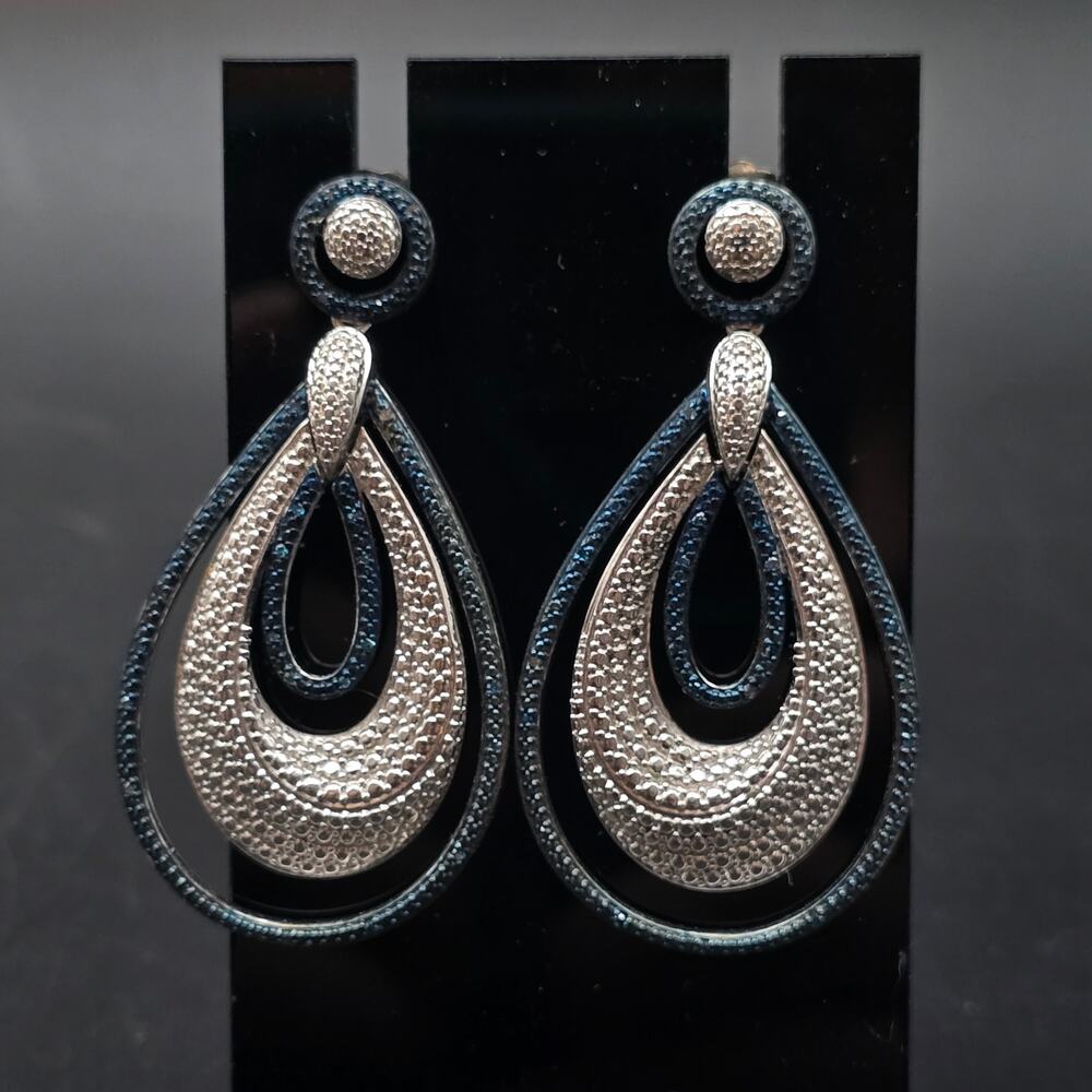 Silver and Black Teardrop Layered Earrings